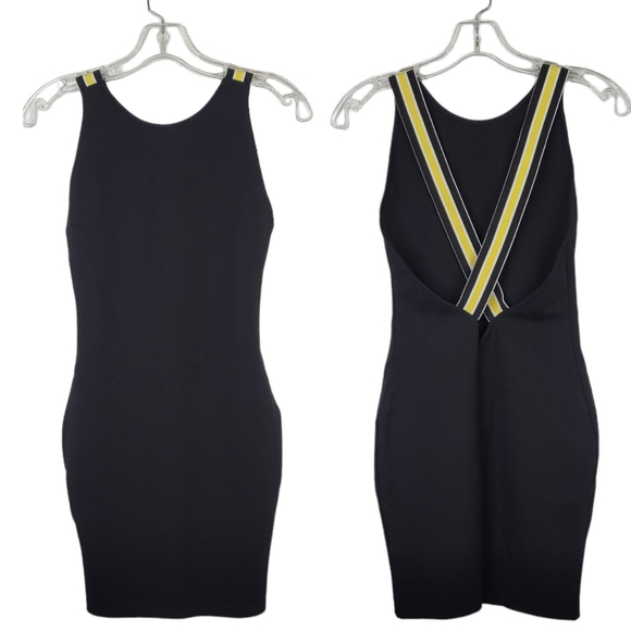 Revolve By The Way Eloise Cross Back Mini Dress XS Black Yellow Contrast Strap - Picture 2 of 16